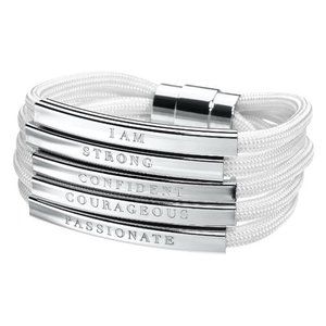 Women Warriors Stella Valle I Am Silver Bracelet White Paracord Lori Greiner QVC